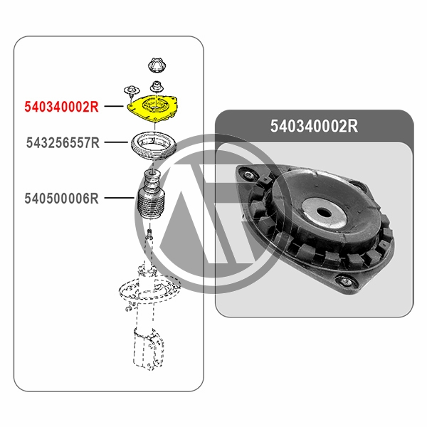 thumbnail image 2 of Top Strut Mounting (Front Left Or Right) For Renault Megane Mk3 - Mys 540340002R 2 of 6